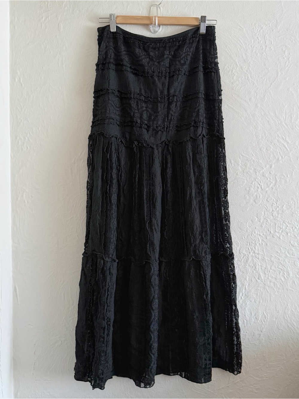 Taelynn Black Lace Tiered Maxi Skirt Size L
